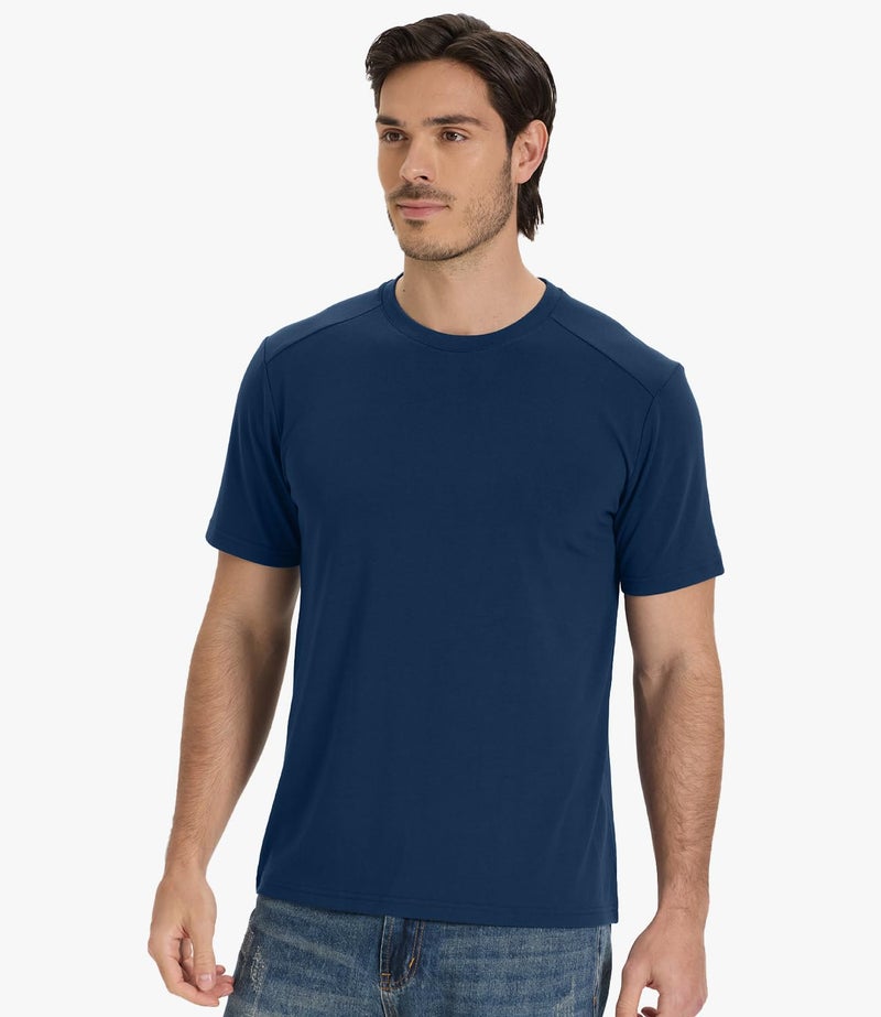 BAMBOO COOL Men's T-Shirts Short Sleeve Heavyweight Crew Neck T Shirt for Men Moisture Wicking Casual Tees C-Blue - Image 2