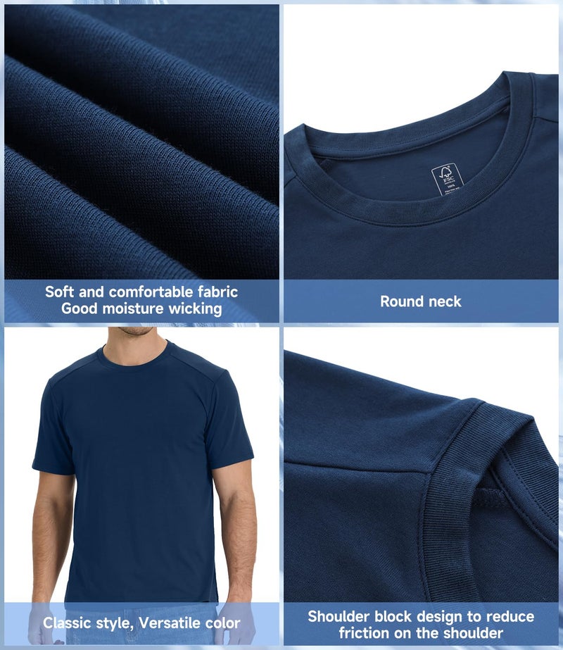 BAMBOO COOL Men's T-Shirts Short Sleeve Heavyweight Crew Neck T Shirt for Men Moisture Wicking Casual Tees C-Blue - Image 5
