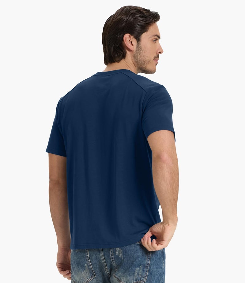 BAMBOO COOL Men's T-Shirts Short Sleeve Heavyweight Crew Neck T Shirt for Men Moisture Wicking Casual Tees C-Blue - Image 4