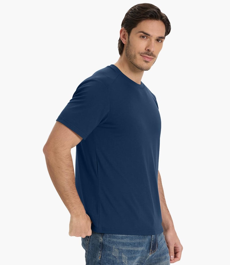 BAMBOO COOL Men's T-Shirts Short Sleeve Heavyweight Crew Neck T Shirt for Men Moisture Wicking Casual Tees C-Blue - Image 3