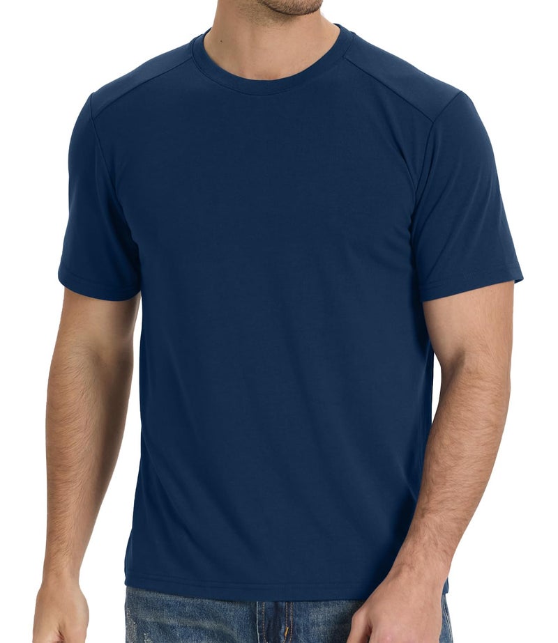 BAMBOO COOL Men's T-Shirts Short Sleeve Heavyweight Crew Neck T Shirt for Men Moisture Wicking Casual Tees C-Blue - Image 1
