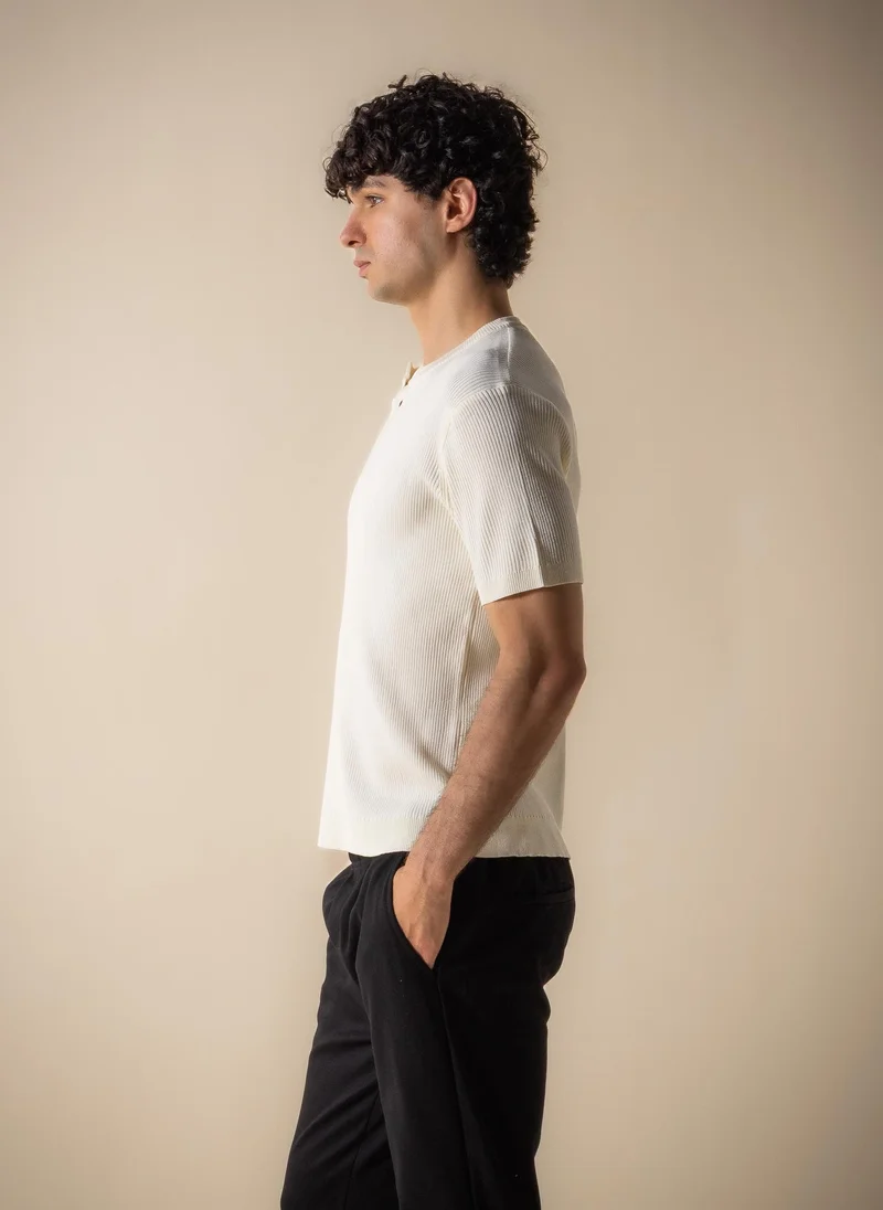 Shapes Beige RIBBED HENLEY T-SHIRT for Men | Best Price UAE