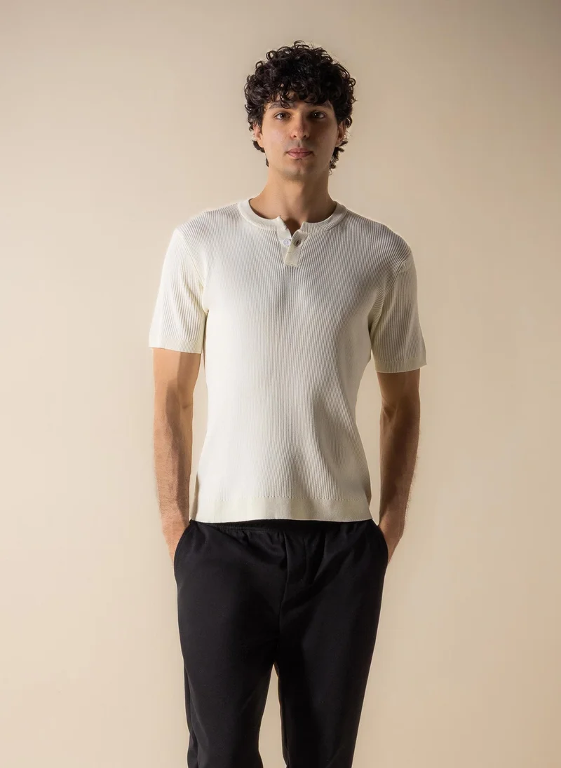 SHAPES RIBBED HENLEY T-SHIRT