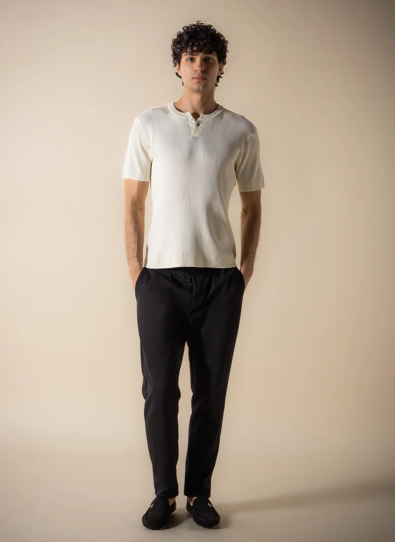 SHAPES RIBBED HENLEY T-SHIRT
