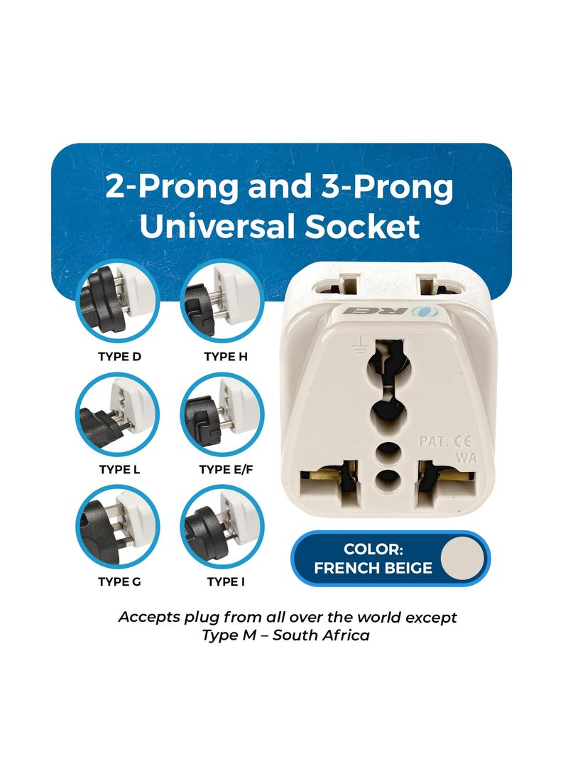OREI OREI India USA Adapter India to Universal Travel Adapter for USA Japan Canada Plug Adapter Type B Plug 2 in 1 Perfect for Laptop Camera Charger and More CE RoHS Beige  - Image 3