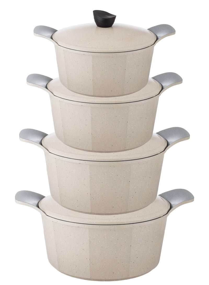 Badraig 12-Piece Granite Cookware Set Saudi Made Safe Dishwasher, PTFE/PFOA Free, Marble Nonstick Coating Stock Pot Fry Pan Kitchen Tool Silicone Grip - Beige - Image 2