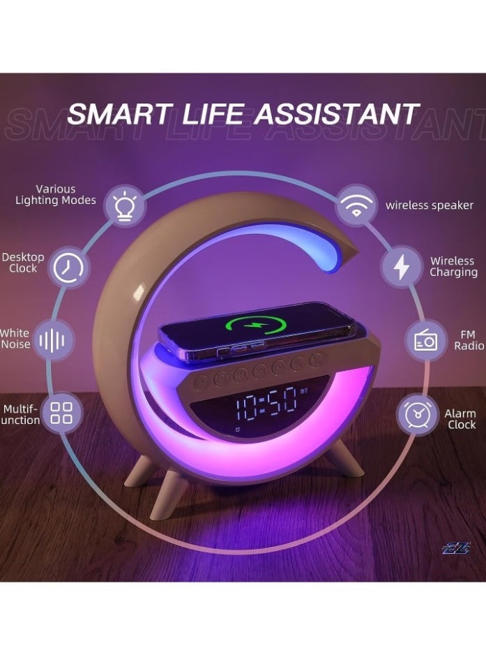 ELTRAZONE Lamp with 15W Wireless Charger, LED Alarm Clock, Dimmable Ambient Light, Smart Table Lamp with Bluetooth Speaker, Dazzling Running Lights, Multiple Lighting Modes for Adults, Kids, Office, Bedroom (White) - Image 2