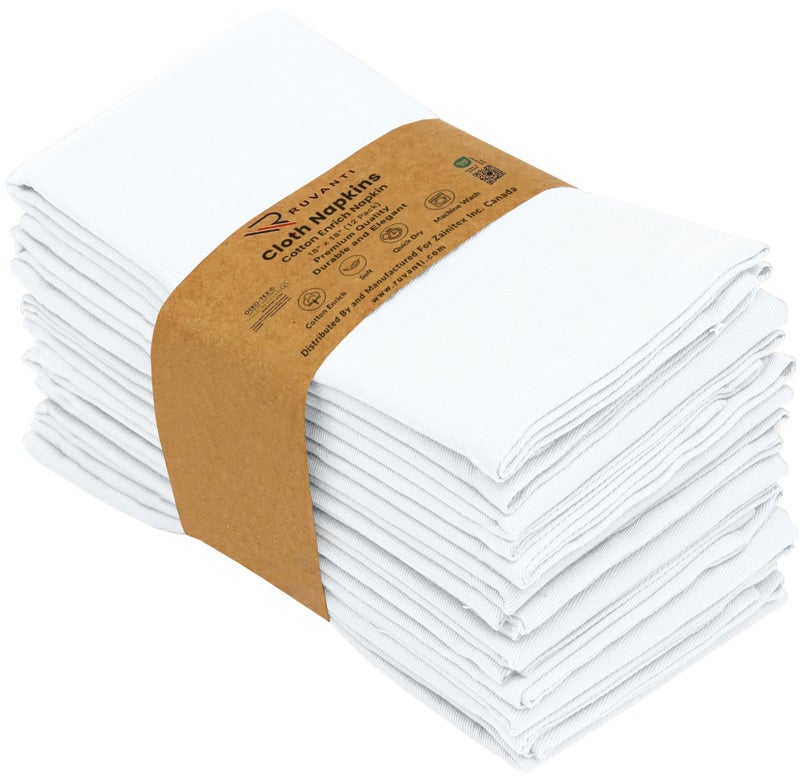 Ruvanti Cloth Napkins set of 12, 18x18 Inches Napkins Cloth Washable, Soft, Durable, Absorbent, Cotton Blend. Table Dinner Napkins Cloth for Hotel, Lunch, Restaurant, Weddings, Events, Parties - White - Image 1