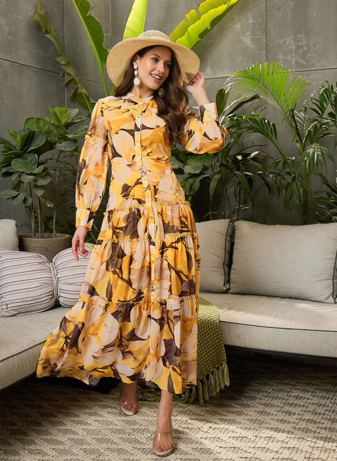 SASSAFRAS Floral Print Georgette Maxi Dress for Women