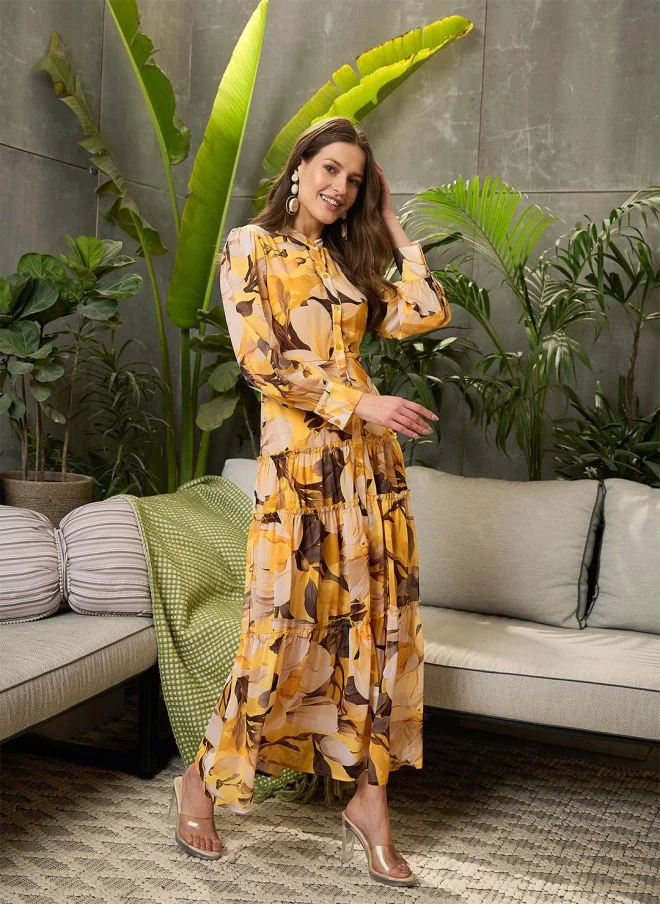 SASSAFRAS Floral Print Georgette Maxi Dress for Women