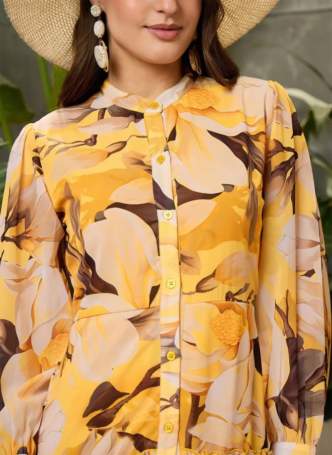 SASSAFRAS Floral Print Georgette Maxi Dress for Women