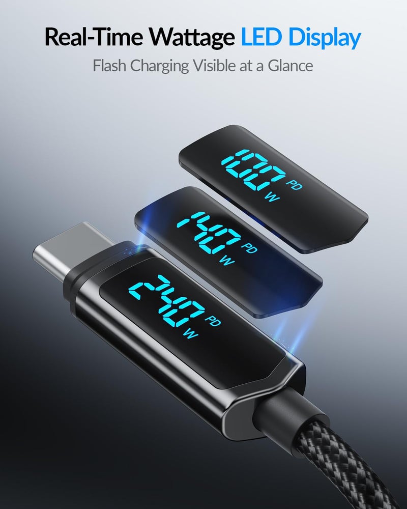 SOOPII USB C to USB C Cable [4ft/2Pack], 240W USB C Cable,Nylon Braided Type C Fast Charging Cables with LED Display for lPhone 16/15 Pro Max, Galaxy S25/S24, MacBook Pro/Air, iPad, Laptop,Black - Image 4