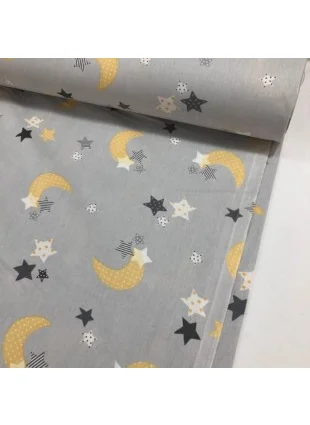 Bebek Özel Baby Special Cotton Baby and Kids Elastic Bed Sheet Gray Background Yellow Crescent 70x180 cm