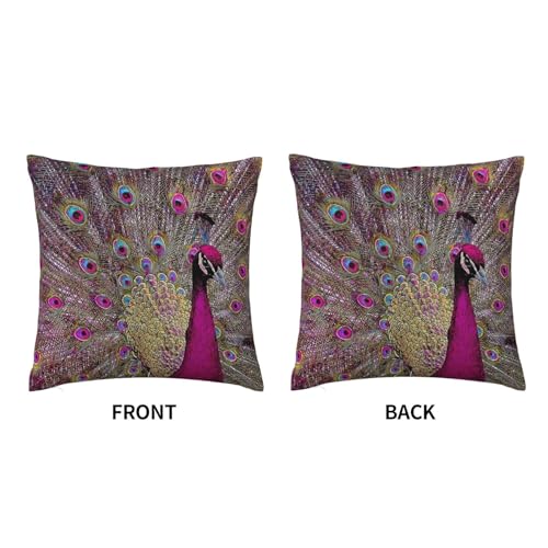 HANGWWZQ Magenta Peacock Square Pillow Case Throw Pillow Covers Decorative Pillowcase Cushion Cover with Car Couch Sofa Chair Bed Living Room 18x18 Inch - Image 3