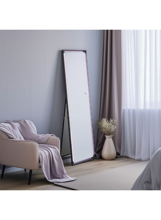DANUBE HOME Hensley Floor Mirror with Tri-Color LED Lights & Touch Screen Button â€“ Modern Full-Length Mirror, Stylish LED Lighting for Bedroom, Living Room, Dressing Room & Home Decor - Grey  - Image 1