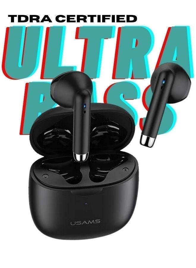 TWS Bluetooth 5.0 True Wireless Earbuds with Charging Case – Mini In-Ear Headphones with Touch Control, HD Stereo Sound, IPX4 Sweatproof, Stand by 28 Hours, Type-C Fast Charging, Compatible with iPhone, Samsung, Android Devices Black TDRA CERTIFIED