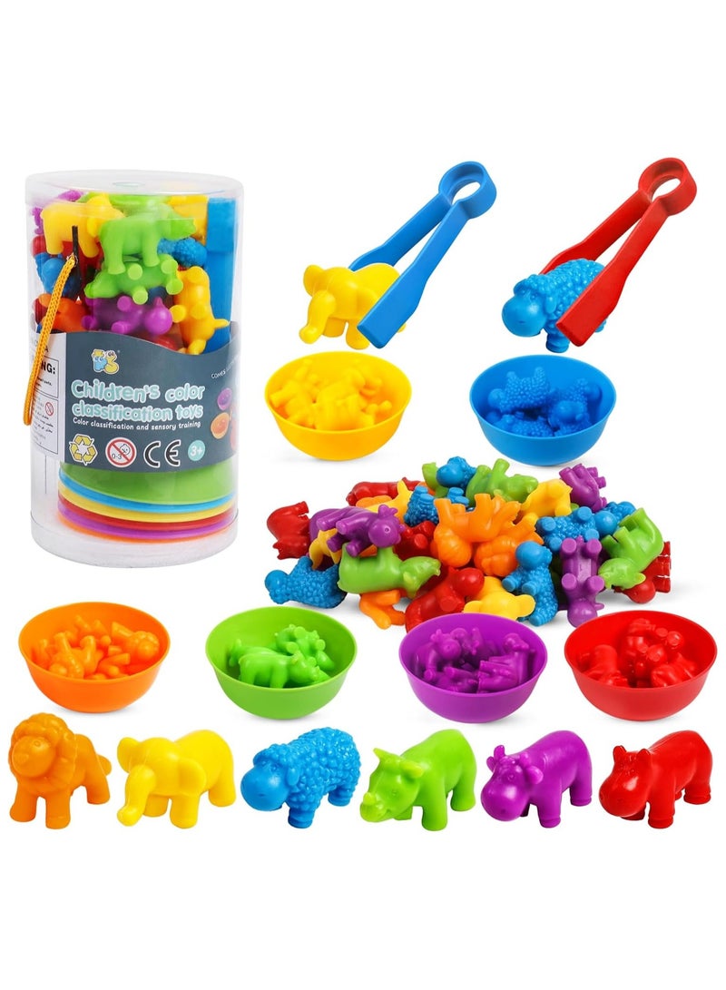 Counting wild animal toys, pairing games, and classification bowl learning activities Preschool operation Montessori fine motor skills toys for 3, 4, and 5-year-old children (36 animals) - Image 1