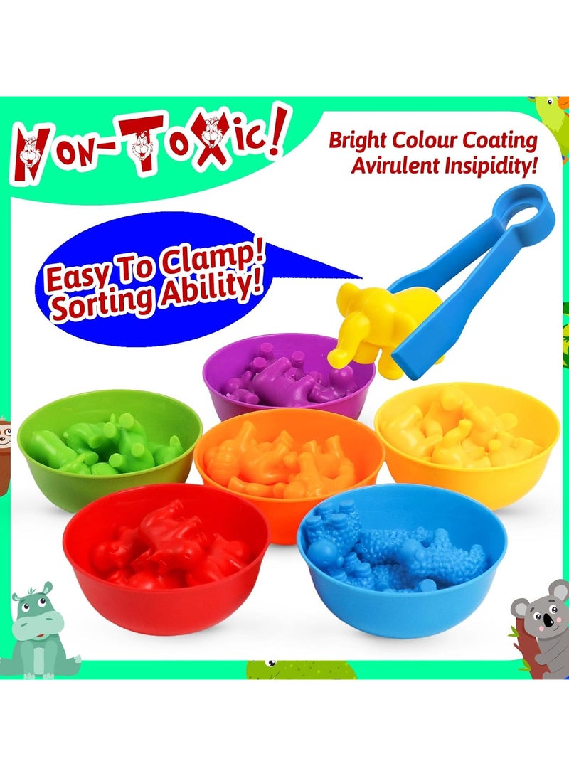 Counting wild animal toys, pairing games, and classification bowl learning activities Preschool operation Montessori fine motor skills toys for 3, 4, and 5-year-old children (36 animals) - Image 3