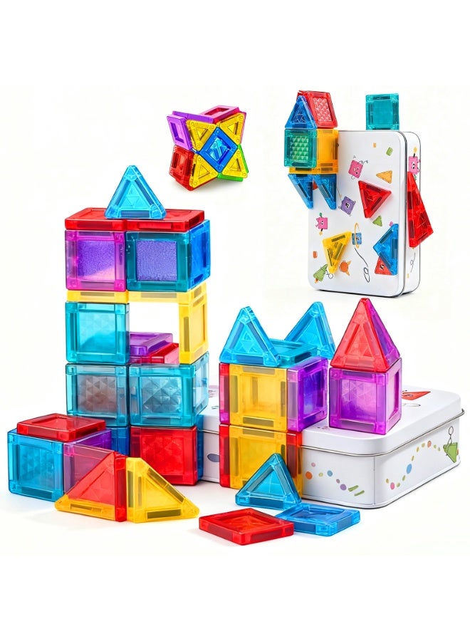 Besswin Mini Magnetic Tiles 51PCS, Travel Magnetic Tiles Set Portable with Iron Case, STEM Sensory Magnetic Building Toys Set for Kids Age 3+, Travel Toys Present for Boys Girls Birthday - Image 2