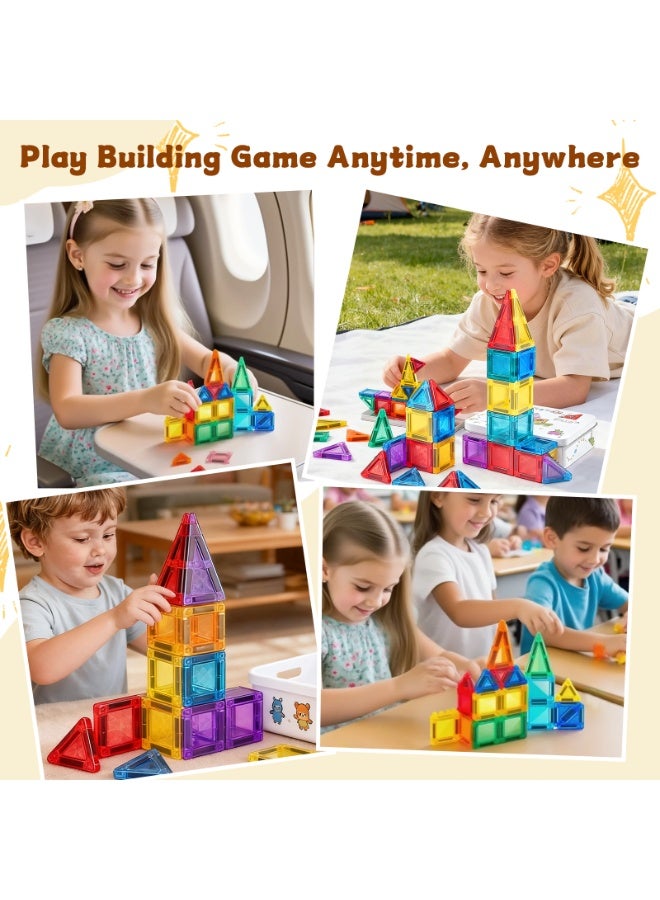 Besswin Mini Magnetic Tiles 51PCS, Travel Magnetic Tiles Set Portable with Iron Case, STEM Sensory Magnetic Building Toys Set for Kids Age 3+, Travel Toys Present for Boys Girls Birthday - Image 5