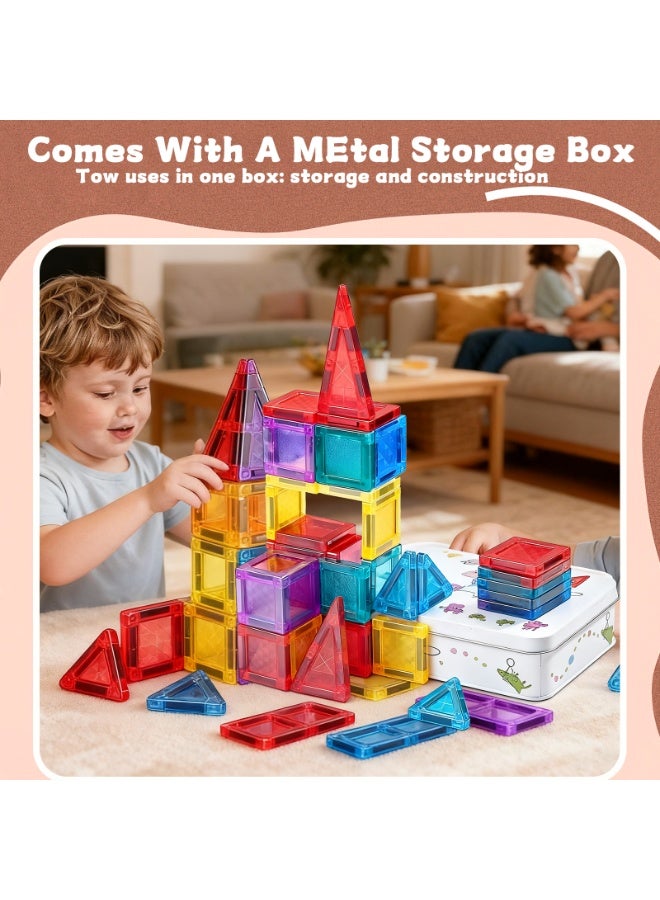 Besswin Mini Magnetic Tiles 51PCS, Travel Magnetic Tiles Set Portable with Iron Case, STEM Sensory Magnetic Building Toys Set for Kids Age 3+, Travel Toys Present for Boys Girls Birthday - Image 3