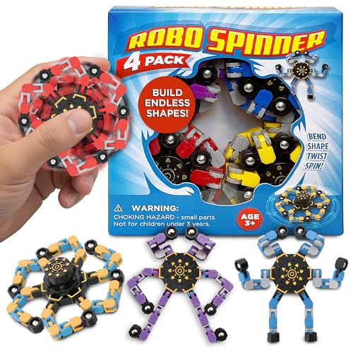 Stomp Rocket Robo Spinner Easter Basket Stuffers for Kids Teens Adults Transformable Fidget Spinner 4Pack Transformer Robot Fidget Toy for Kids Cool Sensory Gadgets Spinning STEM Gifts Party Favors - Image 1