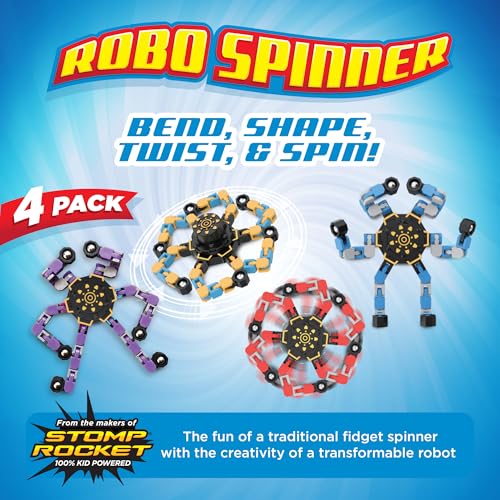 Stomp Rocket Robo Spinner Easter Basket Stuffers for Kids Teens Adults Transformable Fidget Spinner 4Pack Transformer Robot Fidget Toy for Kids Cool Sensory Gadgets Spinning STEM Gifts Party Favors - Image 5