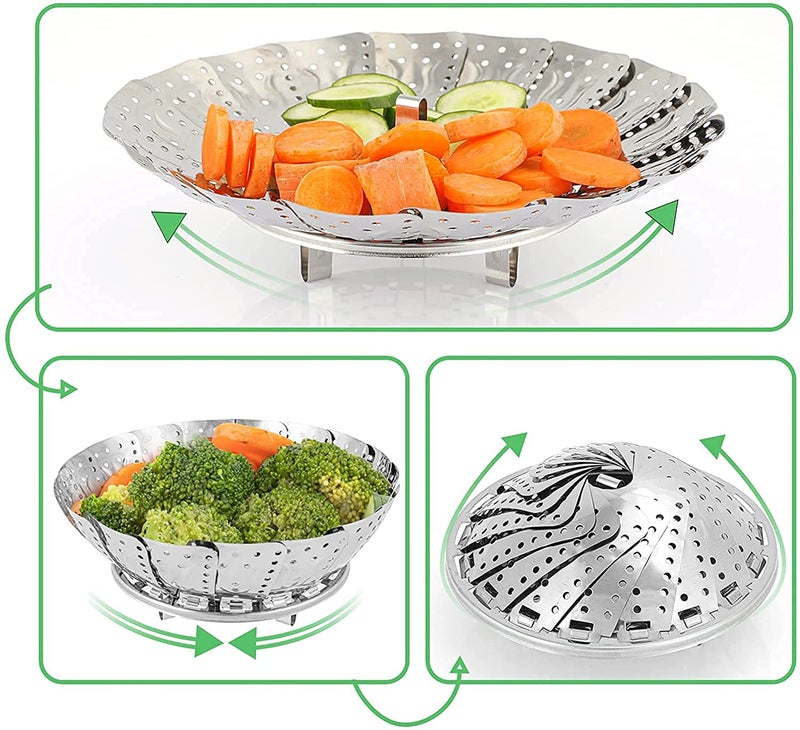 KRLZ Stainless Steel Vegetable Fruit Steamer Punching Food Drain Bowl Basket Stainless Steel Steamer Steamer Basket - Image 2
