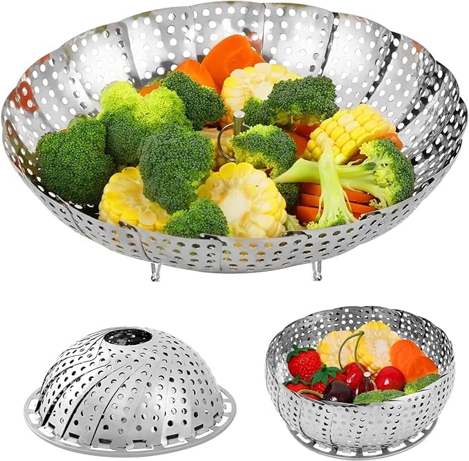 KRLZ Stainless Steel Vegetable Fruit Steamer Punching Food Drain Bowl Basket Stainless Steel Steamer Steamer Basket - Image 1