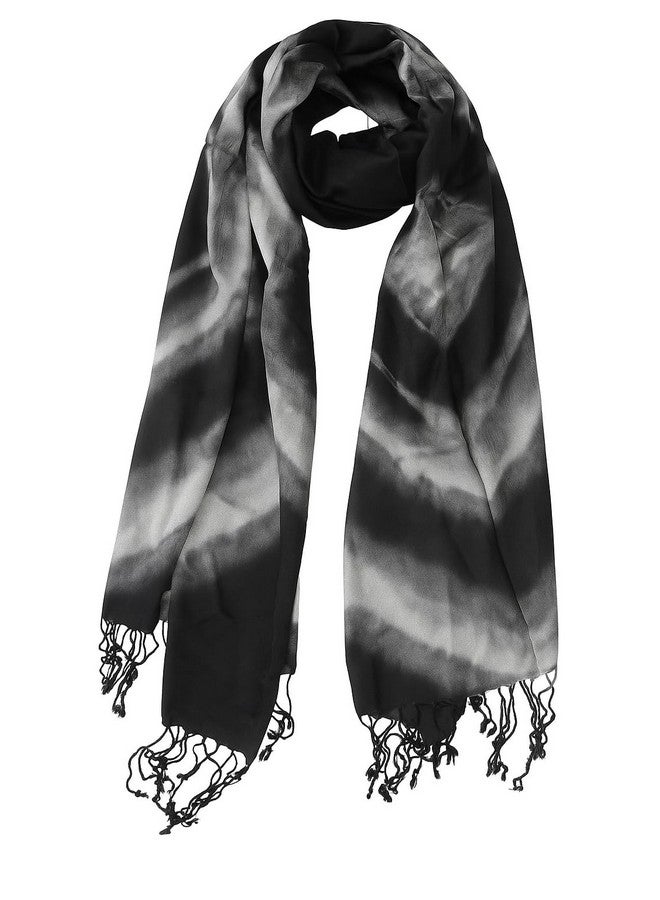 Elegant Ombre Gradient Scarf with Tassels, Black and Grey, Soft Fabric | Ladies Girls Womens Stole | Fashion Printed Shawl | Premium Soft Quality - Image 1
