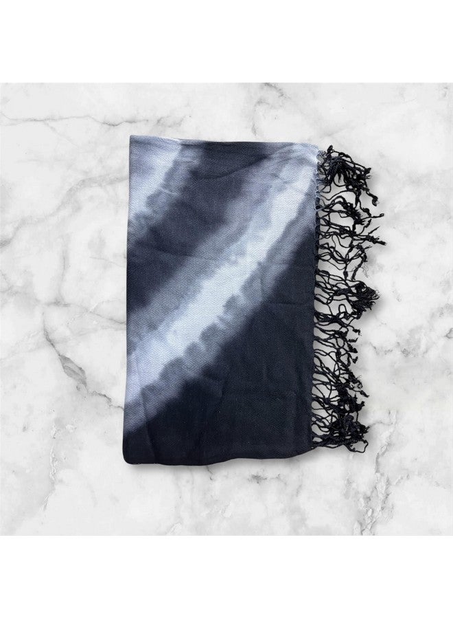Elegant Ombre Gradient Scarf with Tassels, Black and Grey, Soft Fabric | Ladies Girls Womens Stole | Fashion Printed Shawl | Premium Soft Quality - Image 5
