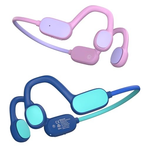 Mehomeli Kids Headphones, Bluetooth 5.2 Air Conduction Open Ear Headphones, 85dB Volume Limiting, Blue Pink - Image 1