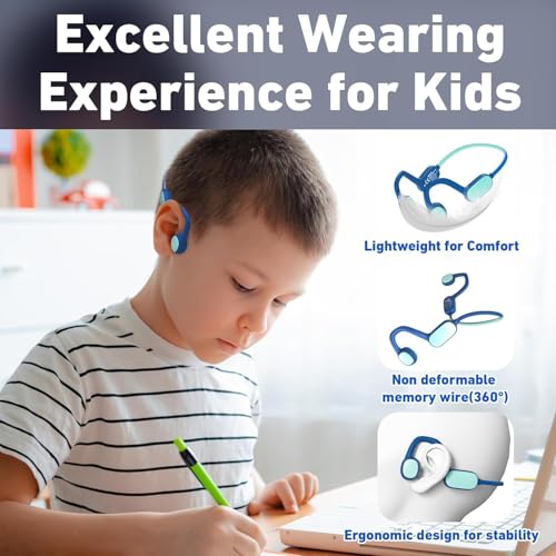 Mehomeli Kids Headphones, Bluetooth 5.2 Air Conduction Open Ear Headphones, 85dB Volume Limiting, Blue Pink - Image 3