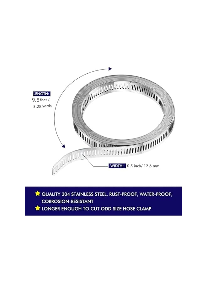 PROMASS 1pcs 9.8 Feet Hoses Clamps, Fasteners, Clamps Worm, Worm Clamps Stainless Steel, Large Hose Clamp Worm Drive Hose Clamps Adjustable Pipe Hose Clamp for Intercooler, Pipe, Tube and Fuel Line - Image 2