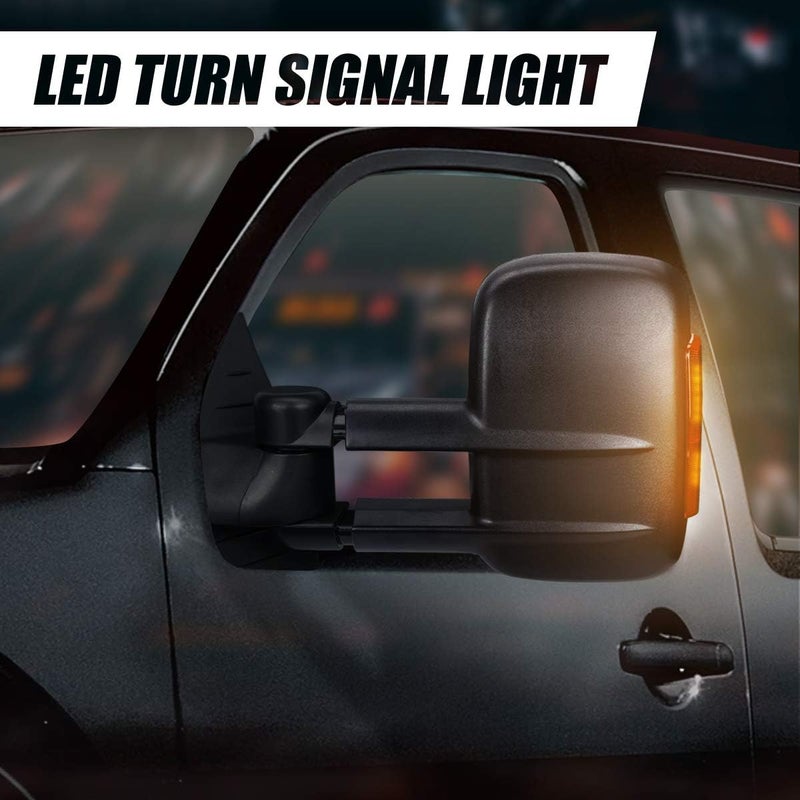 Auto Dynasty Driver and Passenger Side Rear View Towing Mirrors - Manual Telescoping, Power Adjustment, Heated Glass, Amber LED Turn Signal - Compatible with Silverado Sierra GMT900 07-14, Black - Image 5