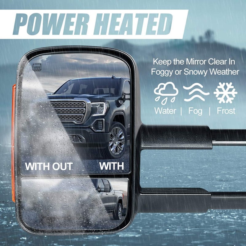Auto Dynasty Driver and Passenger Side Rear View Towing Mirrors - Manual Telescoping, Power Adjustment, Heated Glass, Amber LED Turn Signal - Compatible with Silverado Sierra GMT900 07-14, Black - Image 4