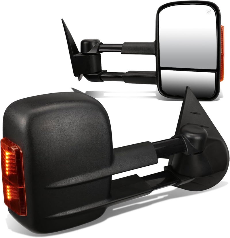 Auto Dynasty Driver and Passenger Side Rear View Towing Mirrors - Manual Telescoping, Power Adjustment, Heated Glass, Amber LED Turn Signal - Compatible with Silverado Sierra GMT900 07-14, Black - Image 1