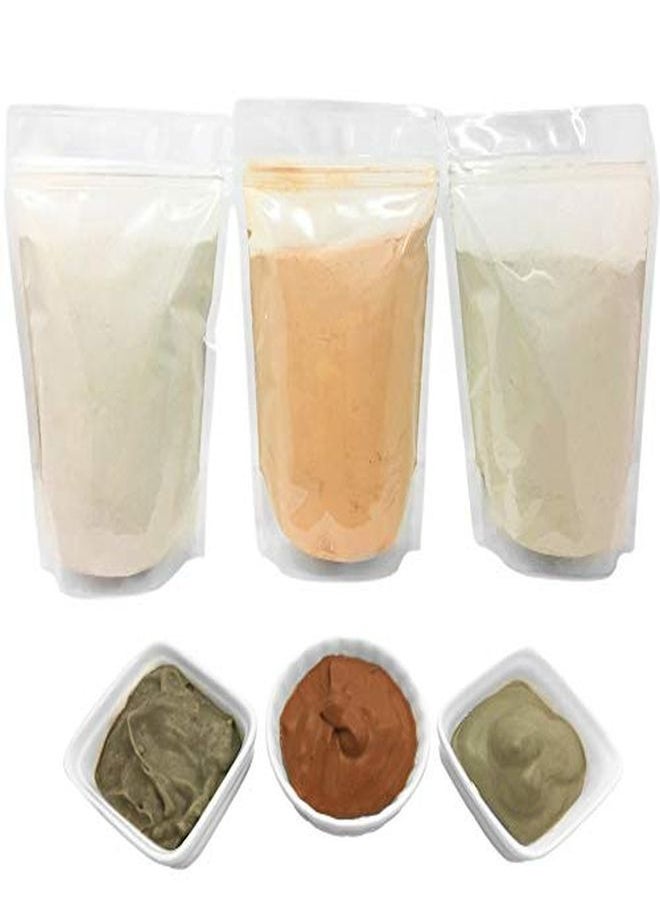 HalalEveryDay - Dian Healing) | Moroccan (RedRhassoul) | European (FrenchGreen) Clay Powder 3 Pack / Multipack Set For Making Clay Mud Masks For Skin, Hair & Face By Halaleveryday - Image 1