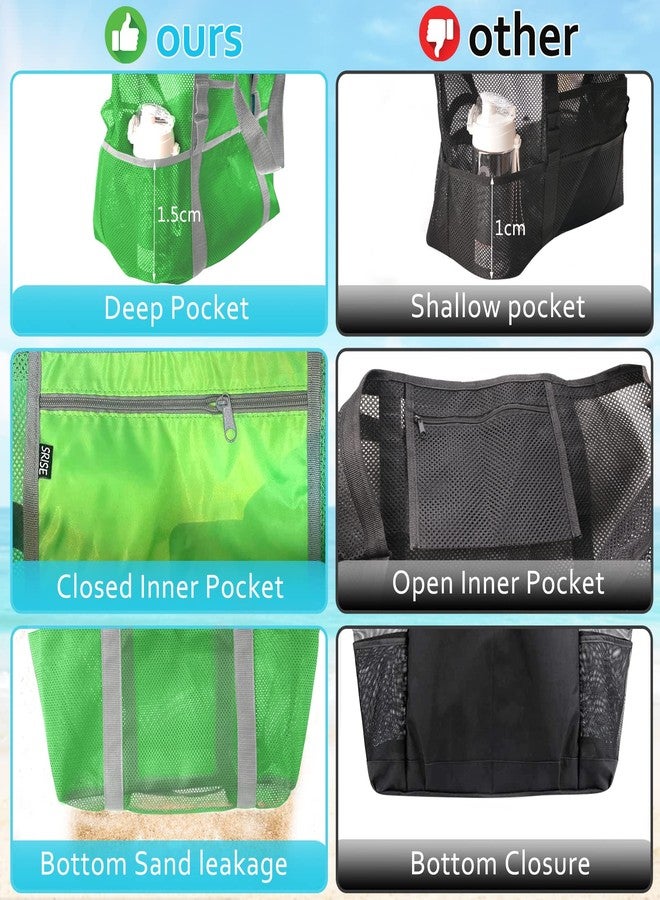 SRISE Mesh Beach Bag - Large Tote Bag for Family, Toys & Vacation Essentials, Green, Large, Fashion - Image 3