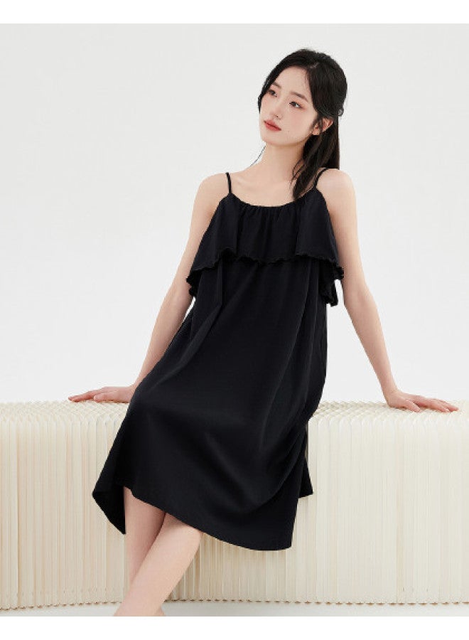 Top melon Cotton】summer Fresh Little Chic Style Camisole Nightgown With Ruffled Edge, Anti-show-through Design, Adjustable Straps - Image 1