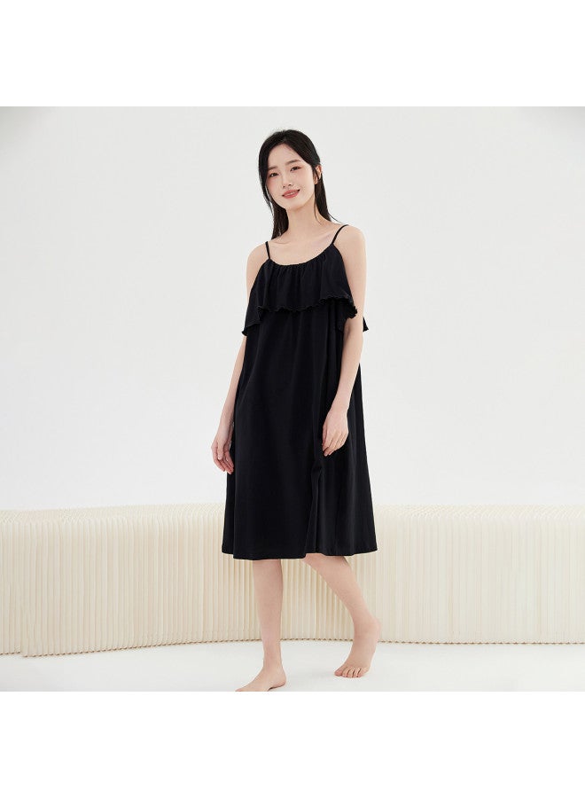 Top melon Cotton】summer Fresh Little Chic Style Camisole Nightgown With Ruffled Edge, Anti-show-through Design, Adjustable Straps - Image 3