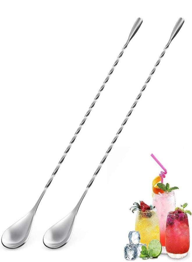 HAWAWA 2pcs Bar Spoon, Stainless Steel Cocktail Mixing Spoon With Long Handle Spiral Design, Bartender Bar Stirring spoon for Cocktail Shaker Tall Cups - Image 1