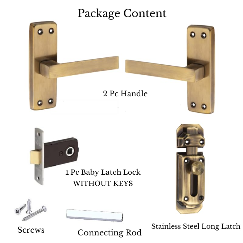 SARDAR Square 5" Antique Stainless Steel Bathroom Door Handle Set with Keyless Baby Latch-Tower Bolt/Push to Close Latch - Image 2