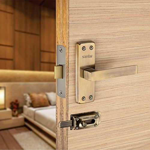 SARDAR Square 5" Antique Stainless Steel Bathroom Door Handle Set with Keyless Baby Latch-Tower Bolt/Push to Close Latch - Image 1