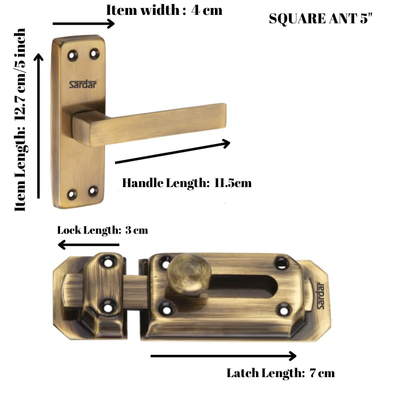 SARDAR Square 5" Antique Stainless Steel Bathroom Door Handle Set with Keyless Baby Latch-Tower Bolt/Push to Close Latch - Image 3