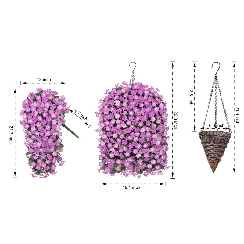 HyeFlora Artificial Fake Hanging Flowers with Basket for Outdoor Decoration,UV Resistant Faux Silk Daisy Flowers Light Fuchsia Orchid Vines in Planter Realistic Hanging Baskets for Home Porch Garden - Image 4