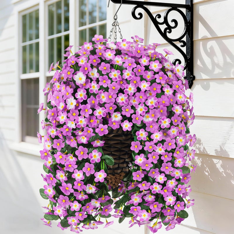 HyeFlora Artificial Fake Hanging Flowers with Basket for Outdoor Decoration,UV Resistant Faux Silk Daisy Flowers Light Fuchsia Orchid Vines in Planter Realistic Hanging Baskets for Home Porch Garden - Image 1