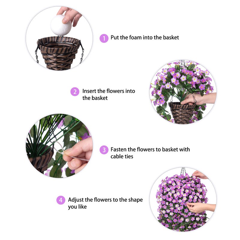 HyeFlora Artificial Fake Hanging Flowers with Basket for Outdoor Decoration,UV Resistant Faux Silk Daisy Flowers Light Fuchsia Orchid Vines in Planter Realistic Hanging Baskets for Home Porch Garden - Image 3