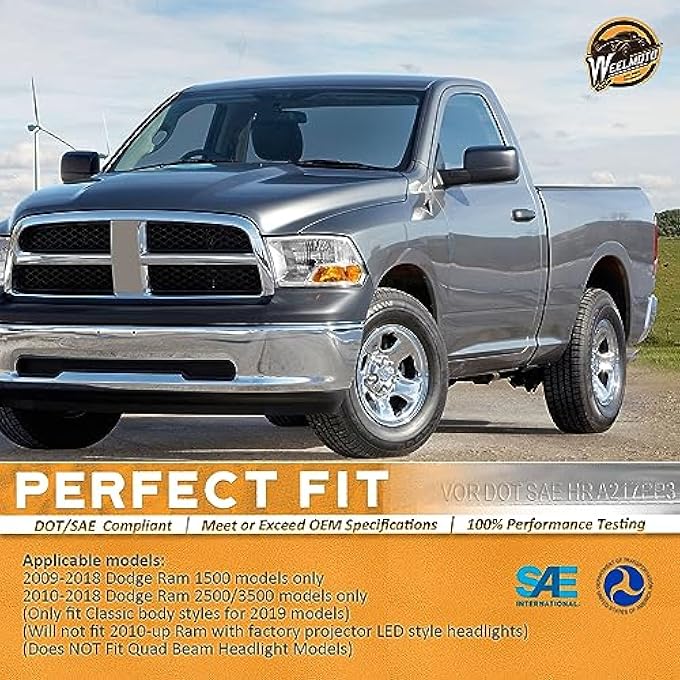 WEELMOTO Headlight Compatible With 20092012 Dodge Ram 1500 Headlights For 20102012 Dodge Ram 2500 3500 Does Not Fit Quad Beam Headlight Models - Image 4