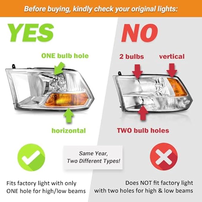 WEELMOTO Headlight Compatible With 20092012 Dodge Ram 1500 Headlights For 20102012 Dodge Ram 2500 3500 Does Not Fit Quad Beam Headlight Models - Image 3